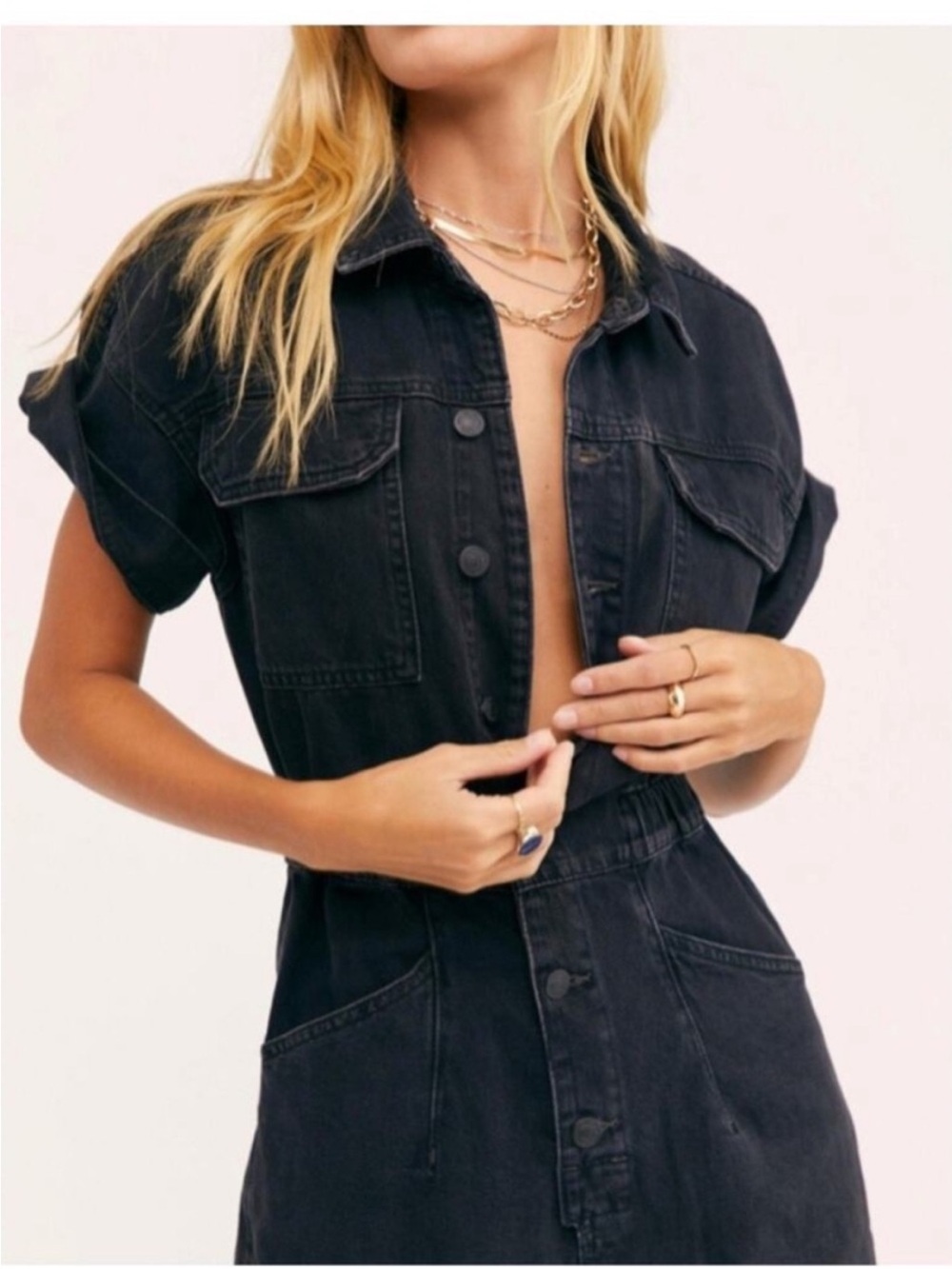 We The Free Black Denim Jumpsuit